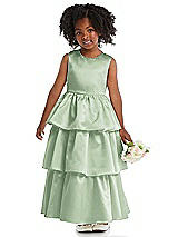 Front View Thumbnail - Celadon Jewel Neck Tiered Skirt Satin Flower Girl Dress