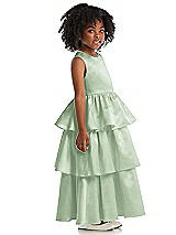 Side View Thumbnail - Celadon Jewel Neck Tiered Skirt Satin Flower Girl Dress