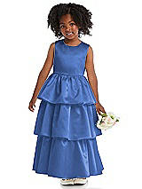 Front View Thumbnail - Cornflower Jewel Neck Tiered Skirt Satin Flower Girl Dress