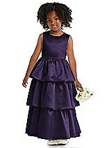 Front View Thumbnail - Concord Jewel Neck Tiered Skirt Satin Flower Girl Dress