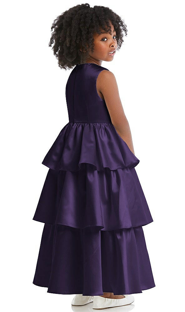 Back View - Concord Jewel Neck Tiered Skirt Satin Flower Girl Dress