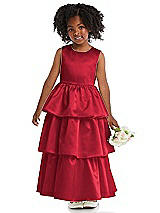 Front View Thumbnail - Flame Jewel Neck Tiered Skirt Satin Flower Girl Dress