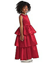 Side View Thumbnail - Flame Jewel Neck Tiered Skirt Satin Flower Girl Dress