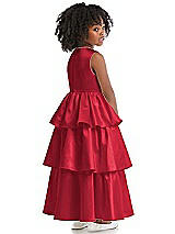 Rear View Thumbnail - Flame Jewel Neck Tiered Skirt Satin Flower Girl Dress