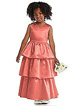 Front View Thumbnail - Ginger Jewel Neck Tiered Skirt Satin Flower Girl Dress