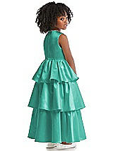 Rear View Thumbnail - Pantone Turquoise Jewel Neck Tiered Skirt Satin Flower Girl Dress