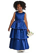 Front View Thumbnail - Sapphire Jewel Neck Tiered Skirt Satin Flower Girl Dress