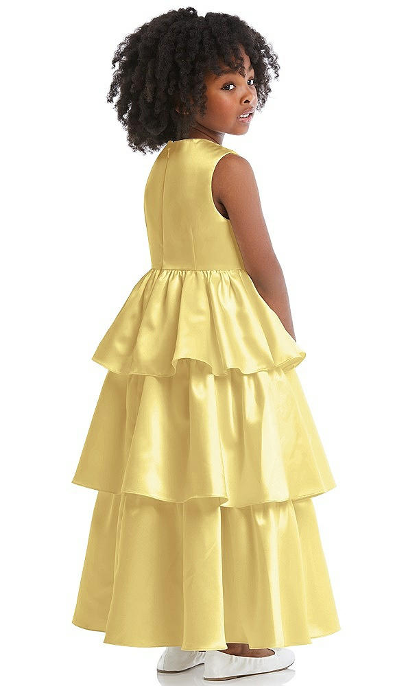 Back View - Sunflower Jewel Neck Tiered Skirt Satin Flower Girl Dress