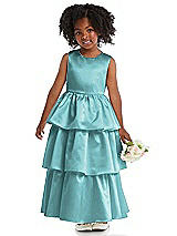 Front View Thumbnail - Spa Jewel Neck Tiered Skirt Satin Flower Girl Dress