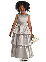 Front View Thumbnail - Taupe Jewel Neck Tiered Skirt Satin Flower Girl Dress