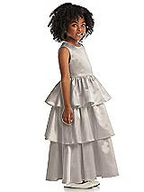 Side View Thumbnail - Taupe Jewel Neck Tiered Skirt Satin Flower Girl Dress