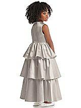 Rear View Thumbnail - Taupe Jewel Neck Tiered Skirt Satin Flower Girl Dress