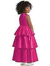 Rear View Thumbnail - Think Pink Jewel Neck Tiered Skirt Satin Flower Girl Dress
