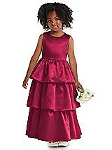 Front View Thumbnail - Valentine Jewel Neck Tiered Skirt Satin Flower Girl Dress