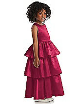 Side View Thumbnail - Valentine Jewel Neck Tiered Skirt Satin Flower Girl Dress