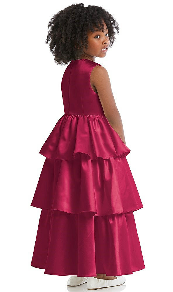 Back View - Valentine Jewel Neck Tiered Skirt Satin Flower Girl Dress