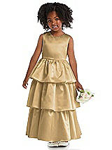 Front View Thumbnail - Venetian Gold Jewel Neck Tiered Skirt Satin Flower Girl Dress
