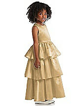 Side View Thumbnail - Venetian Gold Jewel Neck Tiered Skirt Satin Flower Girl Dress