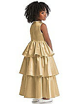 Rear View Thumbnail - Venetian Gold Jewel Neck Tiered Skirt Satin Flower Girl Dress
