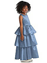Side View Thumbnail - Windsor Blue Jewel Neck Tiered Skirt Satin Flower Girl Dress