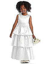 Front View Thumbnail - White Jewel Neck Tiered Skirt Satin Flower Girl Dress