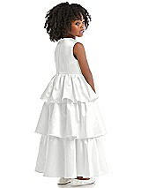 Rear View Thumbnail - White Jewel Neck Tiered Skirt Satin Flower Girl Dress