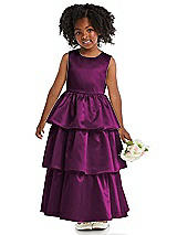 Front View Thumbnail - Wild Berry Jewel Neck Tiered Skirt Satin Flower Girl Dress