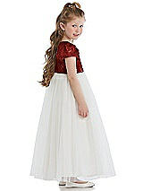 Side View Thumbnail - Burgundy Puff Sleeve Sequin and Tulle Flower Girl Dress