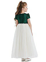 Rear View Thumbnail - Hunter Green Puff Sleeve Sequin and Tulle Flower Girl Dress