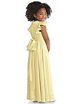 Rear View Thumbnail - Pale Yellow Ruffle Flutter Sleeve Whisper Satin Flower Girl Dress
