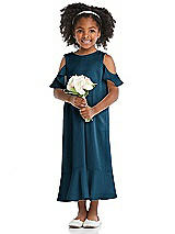 Front View Thumbnail - Atlantic Blue Ruffled Cold Shoulder Flower Girl Dress