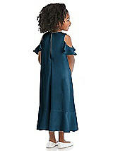 Rear View Thumbnail - Atlantic Blue Ruffled Cold Shoulder Flower Girl Dress
