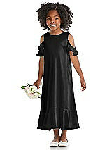 Alt View 1 Thumbnail - Black Ruffled Cold Shoulder Flower Girl Dress