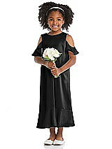 Front View Thumbnail - Black Ruffled Cold Shoulder Flower Girl Dress