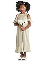 Front View Thumbnail - Champagne Ruffled Cold Shoulder Flower Girl Dress
