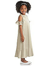 Side View Thumbnail - Champagne Ruffled Cold Shoulder Flower Girl Dress