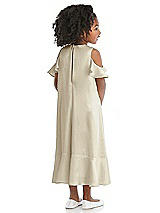 Rear View Thumbnail - Champagne Ruffled Cold Shoulder Flower Girl Dress