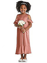 Front View Thumbnail - Desert Rose Ruffled Cold Shoulder Flower Girl Dress