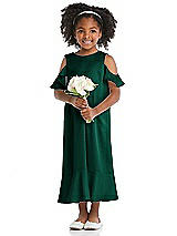 Front View Thumbnail - Hunter Green Ruffled Cold Shoulder Flower Girl Dress