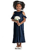 Front View Thumbnail - Midnight Navy Ruffled Cold Shoulder Flower Girl Dress