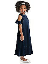 Side View Thumbnail - Midnight Navy Ruffled Cold Shoulder Flower Girl Dress