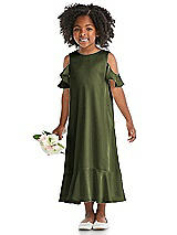 Alt View 1 Thumbnail - Olive Green Ruffled Cold Shoulder Flower Girl Dress