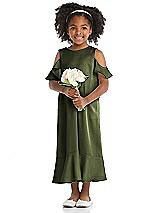 Front View Thumbnail - Olive Green Ruffled Cold Shoulder Flower Girl Dress