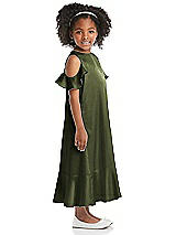 Side View Thumbnail - Olive Green Ruffled Cold Shoulder Flower Girl Dress
