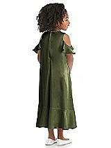 Rear View Thumbnail - Olive Green Ruffled Cold Shoulder Flower Girl Dress