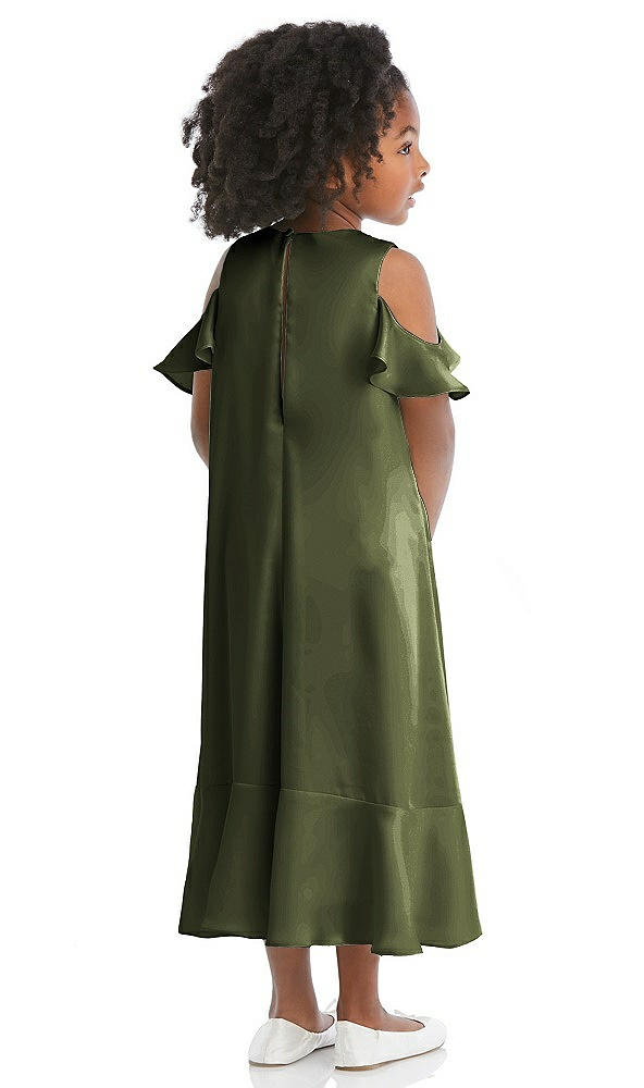 Back View - Olive Green Ruffled Cold Shoulder Flower Girl Dress