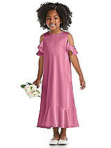 Alt View 1 Thumbnail - Orchid Pink Ruffled Cold Shoulder Flower Girl Dress