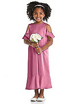Front View Thumbnail - Orchid Pink Ruffled Cold Shoulder Flower Girl Dress