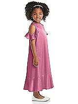 Side View Thumbnail - Orchid Pink Ruffled Cold Shoulder Flower Girl Dress