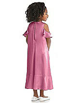 Rear View Thumbnail - Orchid Pink Ruffled Cold Shoulder Flower Girl Dress